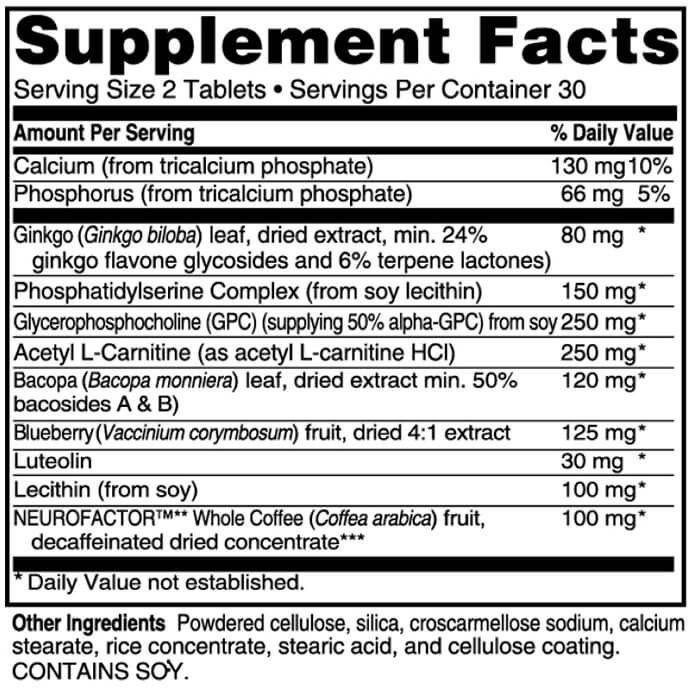 Ingredient graphic from the Advanced Memory Formula seller page