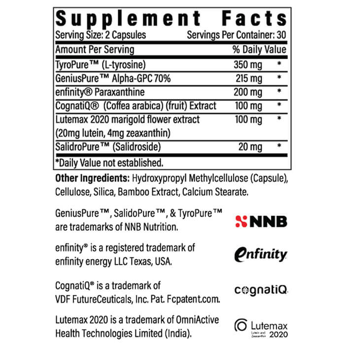 Official BrainAMP Supplement Facts label, including serving size, ingredient amounts and other ingredients