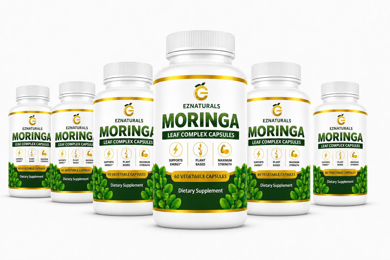 Official EZNaturals artwork showing the six-bottle package