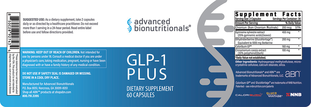 Official GLP-1 Plus Supplement Facts label, including serving size, ingredient amounts and other ingredients