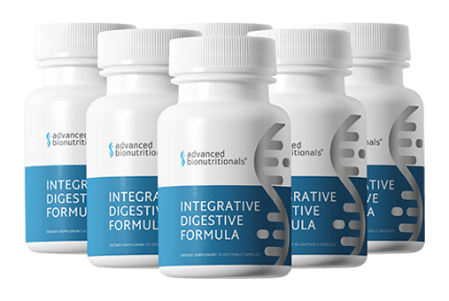 Official photograph of six Integrative Digestive Formula bottles