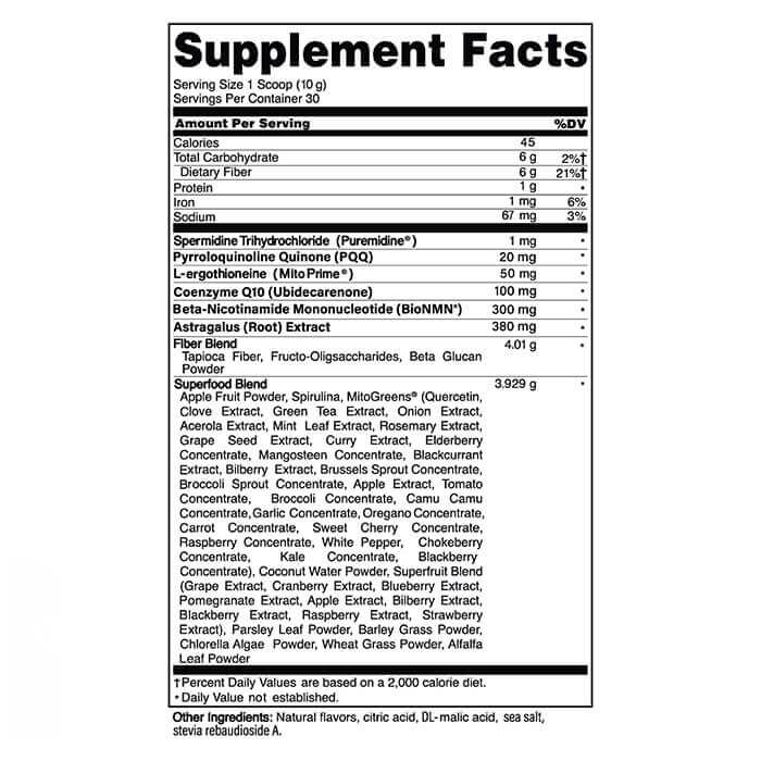 Official Pep Tonic Supplement Facts label, including serving size, ingredient amounts and other ingredients